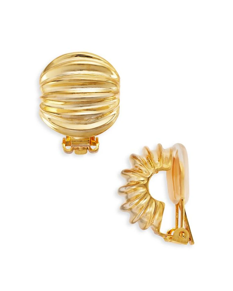 Ribbed Button Clip On Earrings