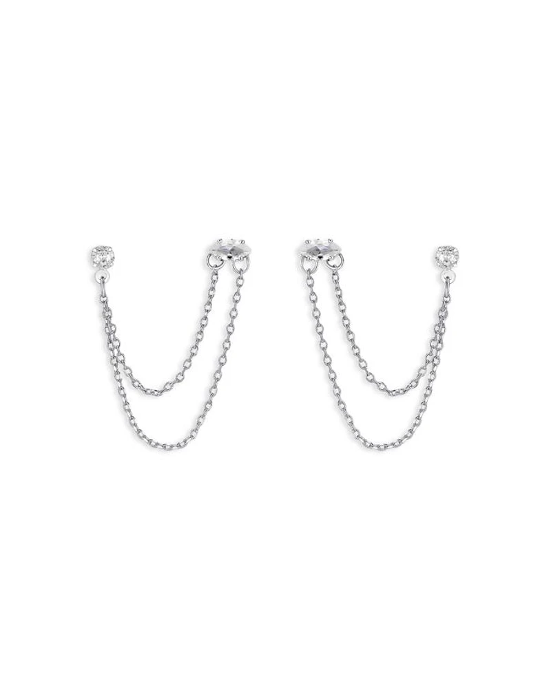 Chain & Crystal Double Piercing Earrings
