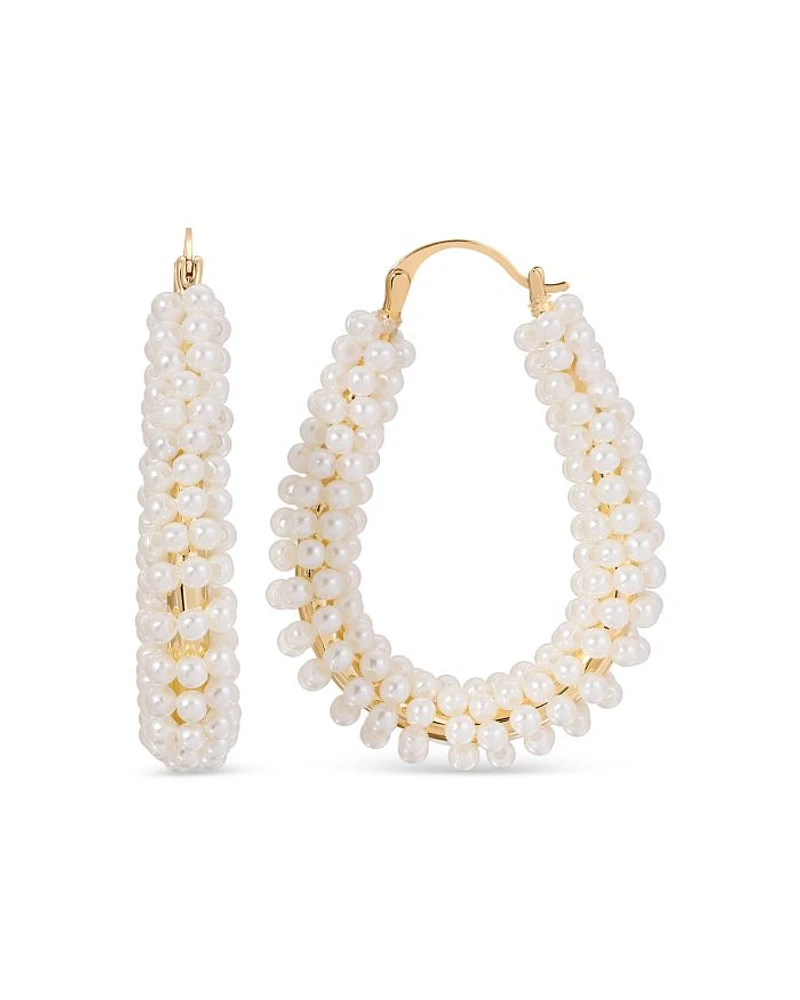 Imitation Pearl Wrapped Hoop Earrings