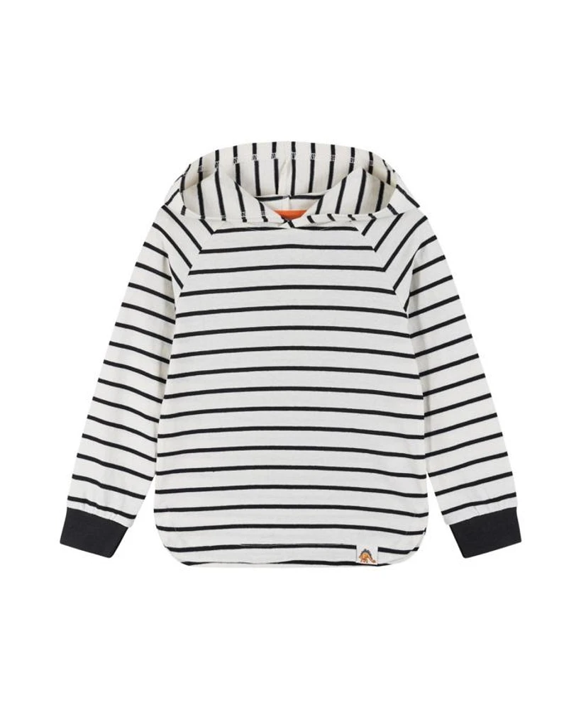 White Striped Knit Hoodie - Little Kid
