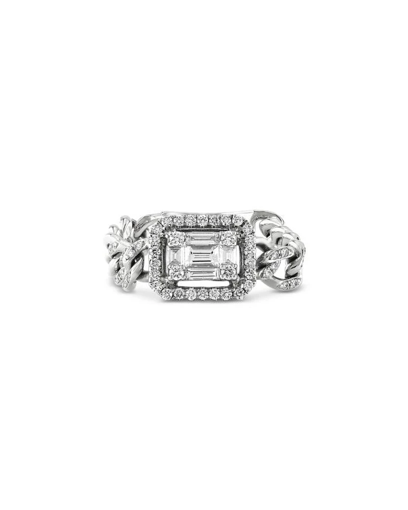 18K White Gold Groumette Link Ring with Diamonds, 0.43 tcw