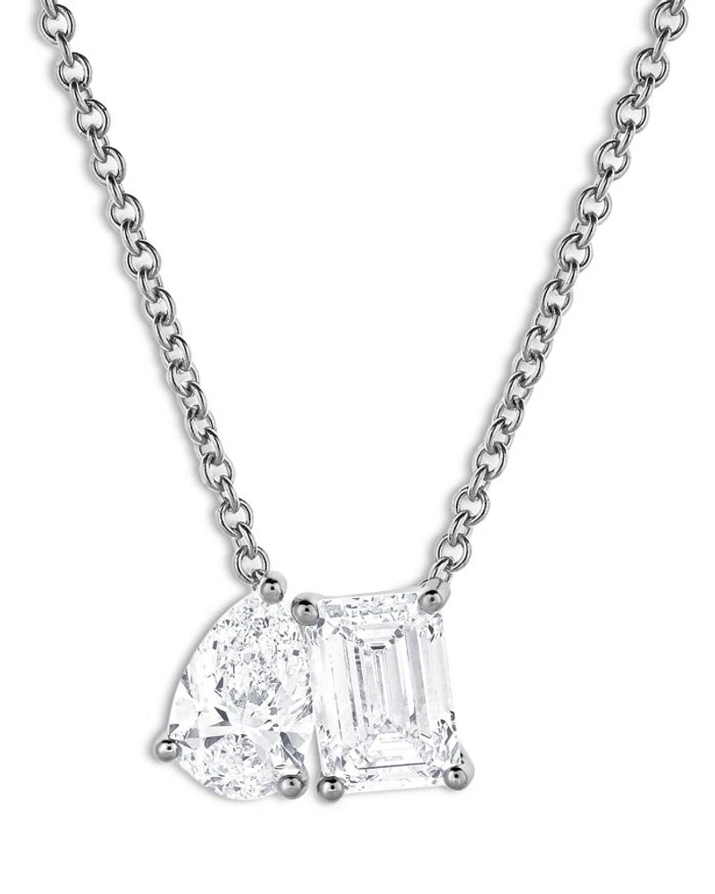 Certified Lab Grown Diamond Toi et Moi Pendant Necklace in 18K White Gold, 2.22 tcw