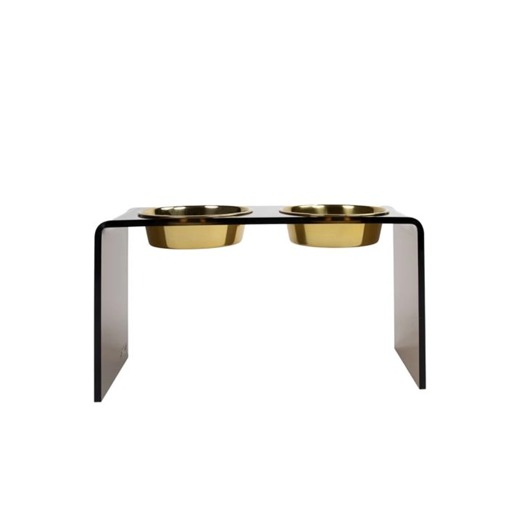 Large Smoke Bronze Double Bowl Pet Feeder, 2 Quart Bowls