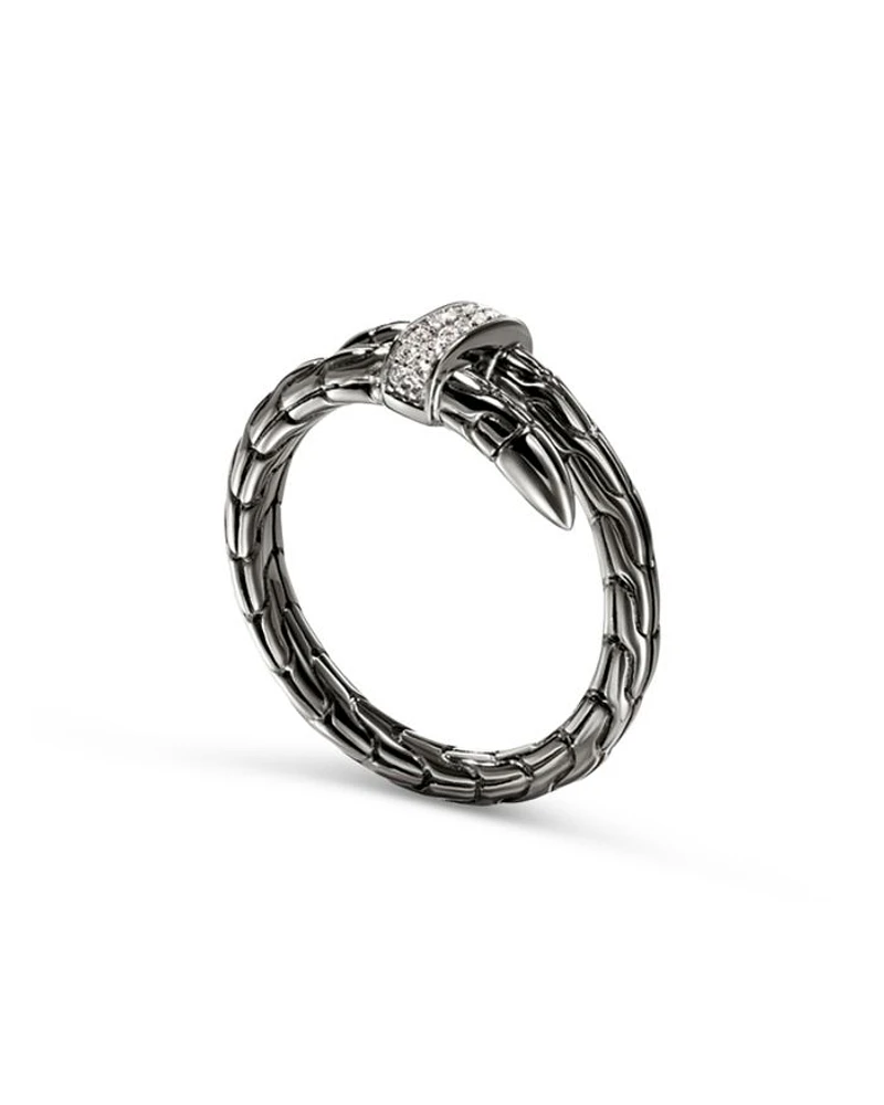 Black Rhodium-Plated Sterling Silver Spear Diamond Wrap Ring
