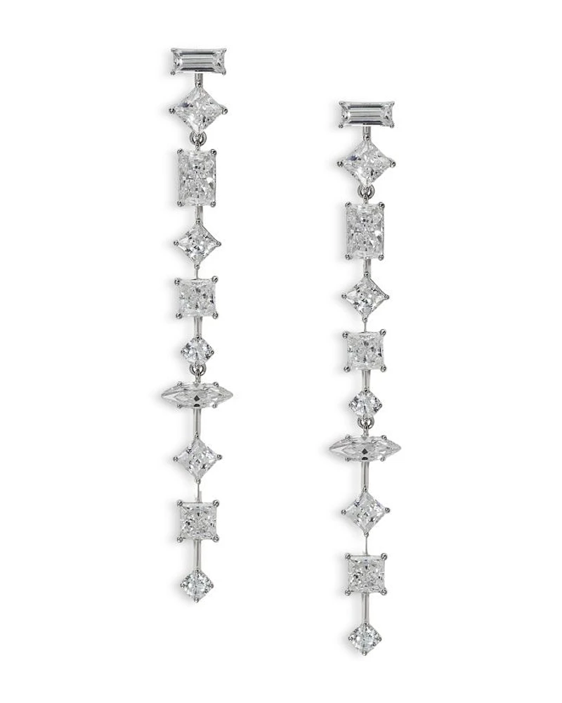 Rare Jewels Cubic Zirconia Linear Drop Earrings Rhodium Plated