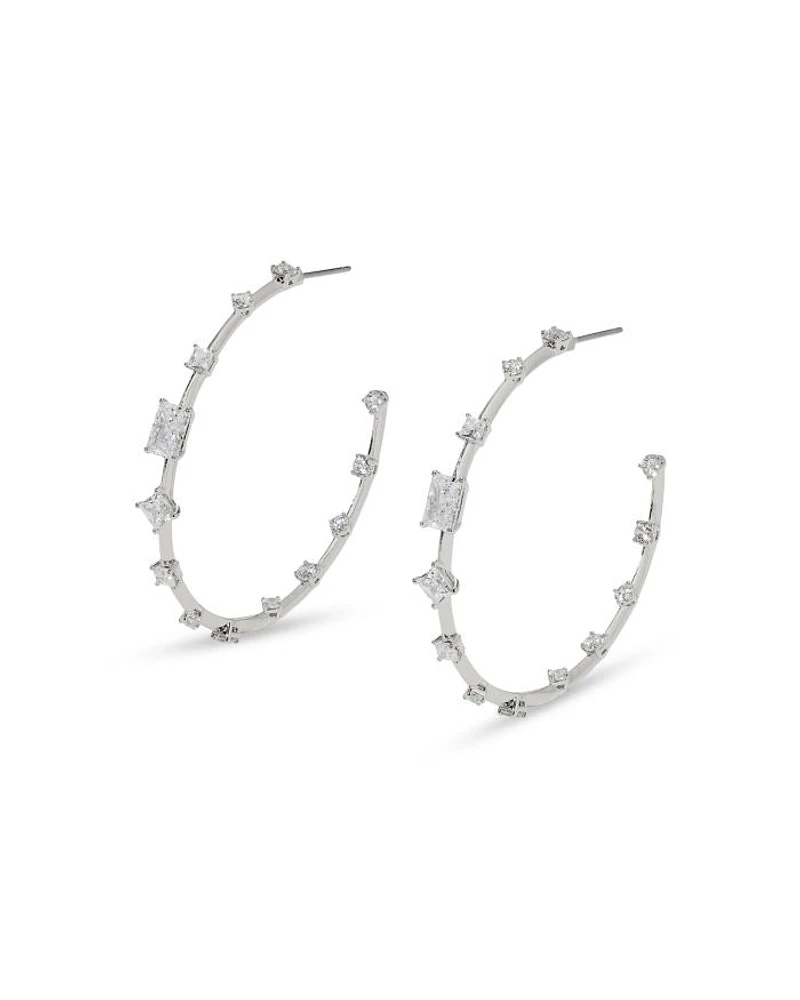 Rare Jewels Cubic Zirconia C Hoop Earrings in Rhodium Plated
