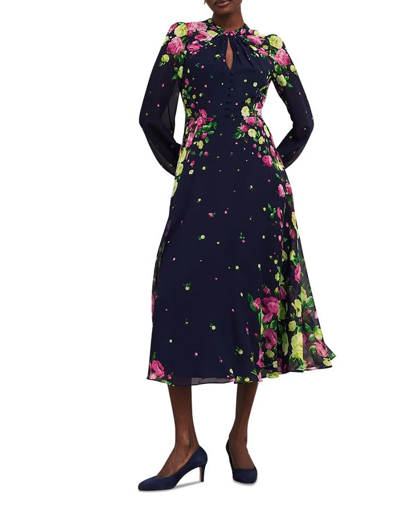 Eva Floral Print Silk Midi Dress