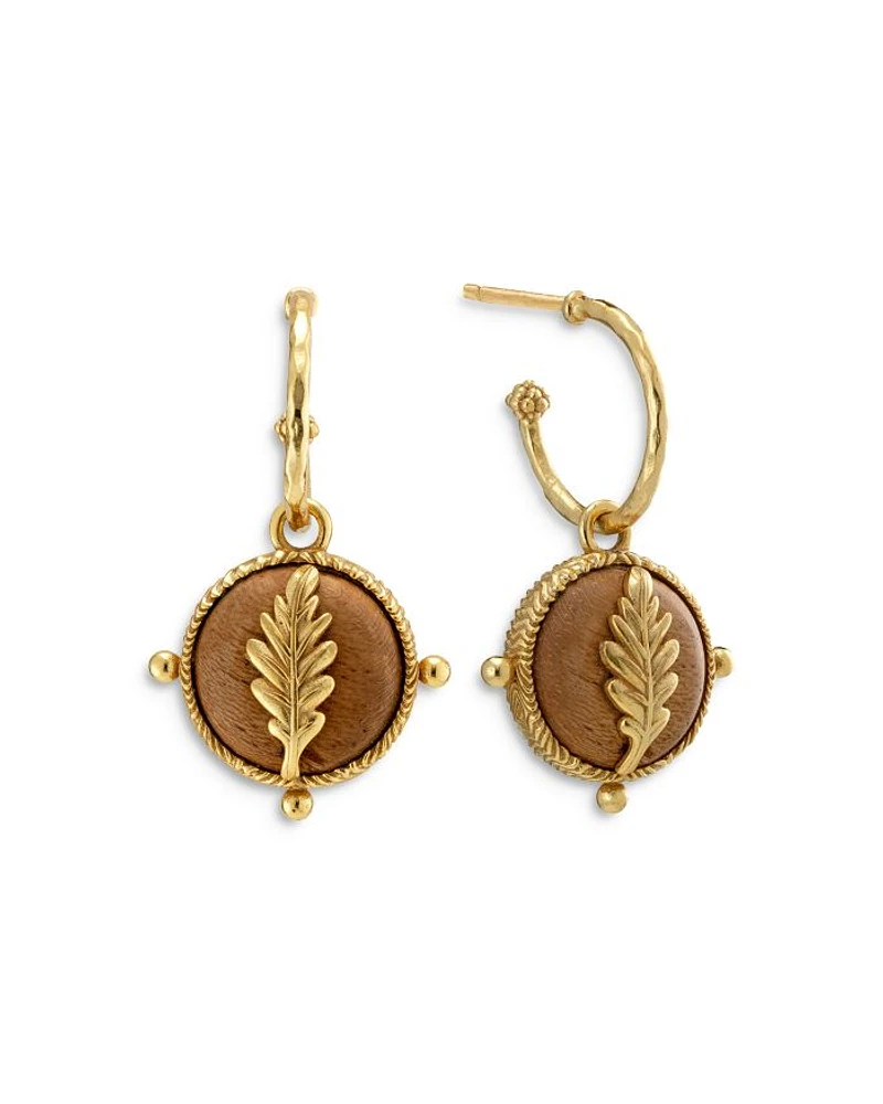 Forest Walk Oak Leaf Teak Double Sided Charm Hoop Earrings