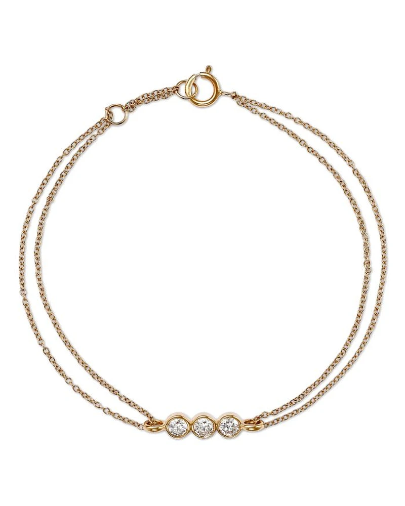 14K Yellow Gold Lab Grown Diamond Trio Bezel Chain Bracelet