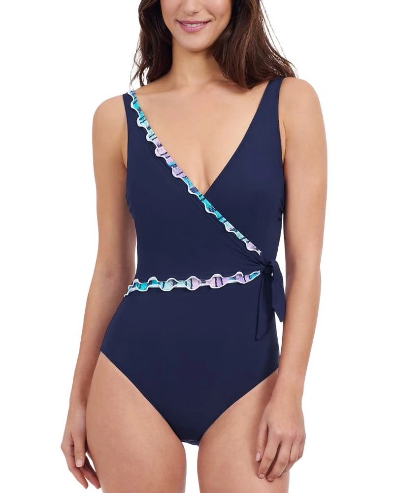 V Neck Tie Waist One Piece Swimsuit