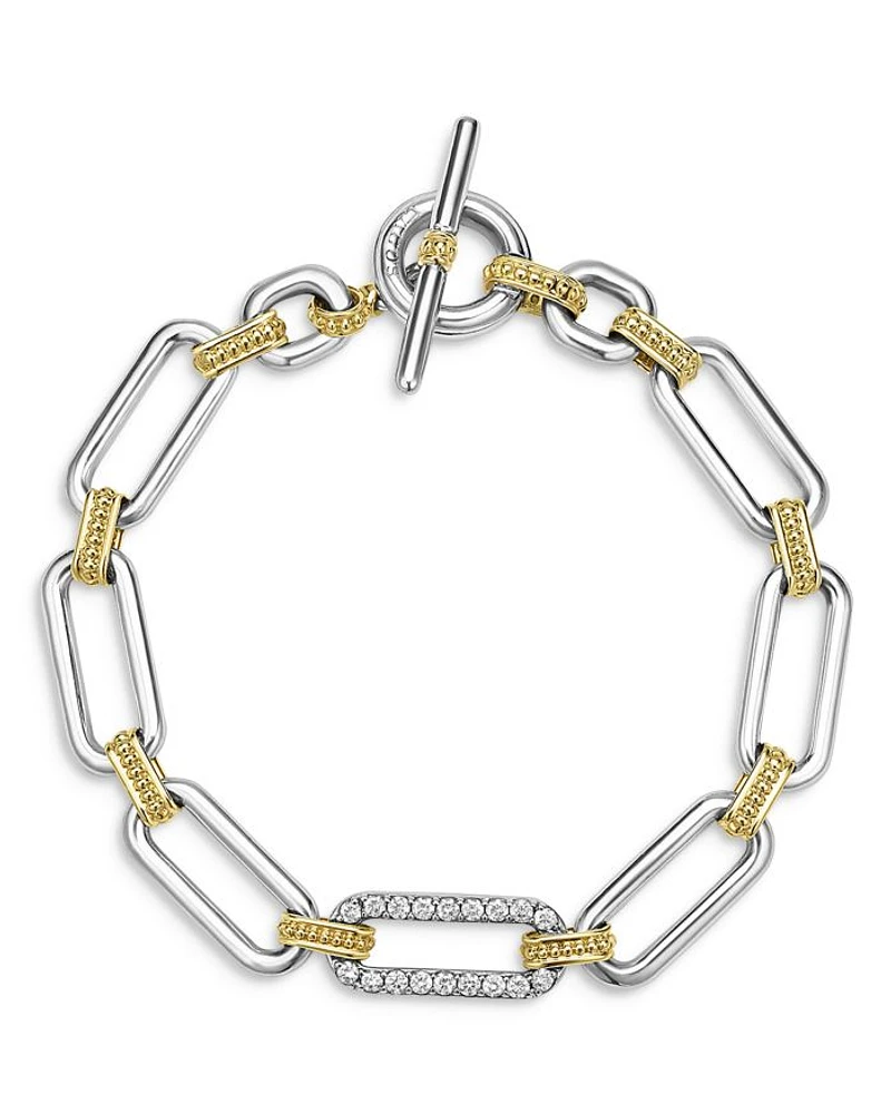 18K Yellow Gold & Sterling Silver Signature Caviar Diamond Open Link Toggle Bracelet