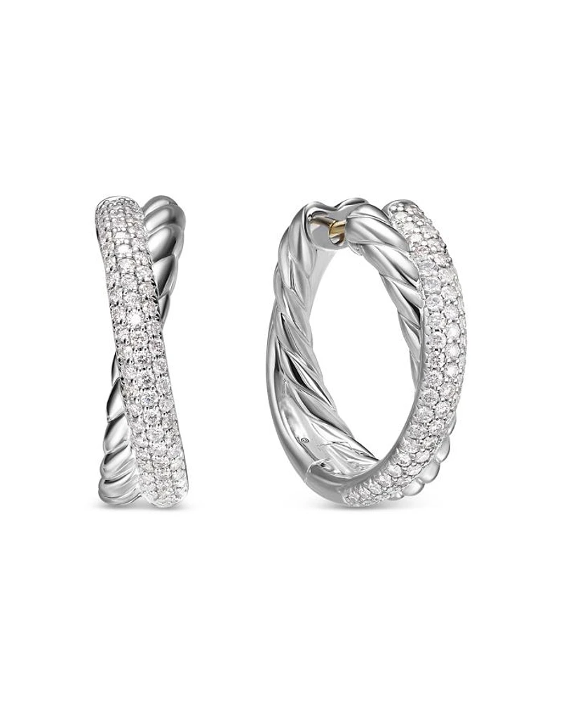 Crossover Hoop Earrings in Sterling Silver with Diamonds, 22.4mm