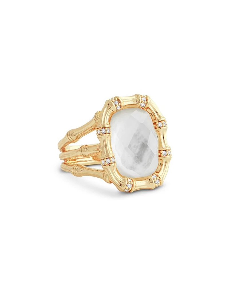 Bamboo White Stone Statement Ring 18K Gold Plated