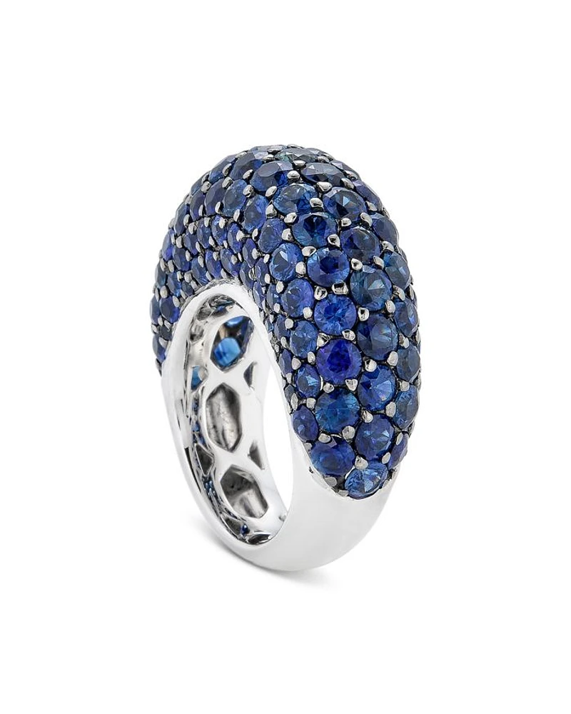 18K White Gold Dome Blue Sapphire Pavé Large Statement Ring