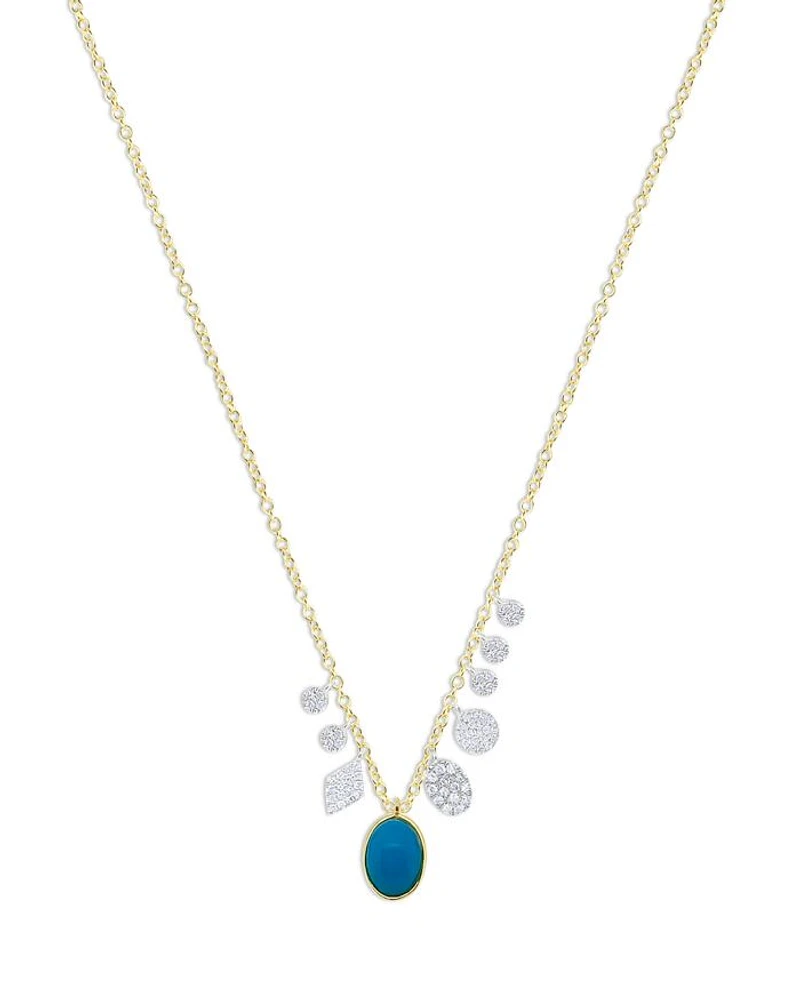 14K White & Yellow Gold Turquoise & Diamond Dangle Pendant Necklace, 18-20"
