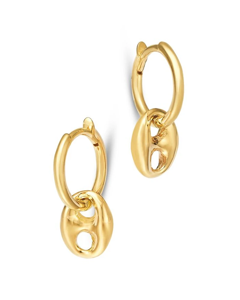 14K Yellow Gold Heavy Metal Mariner Link Dangle Small Huggie Hoop Earrings