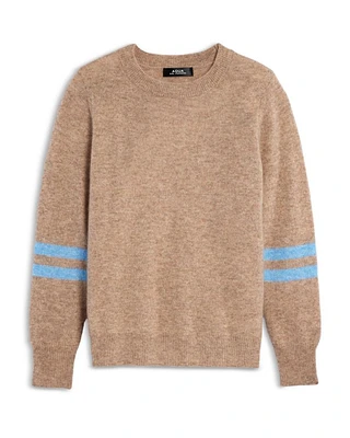 Girls' Stripe Sleeve Cashmere Pullover Crewneck Sweater, Big Kid - Exclusive
