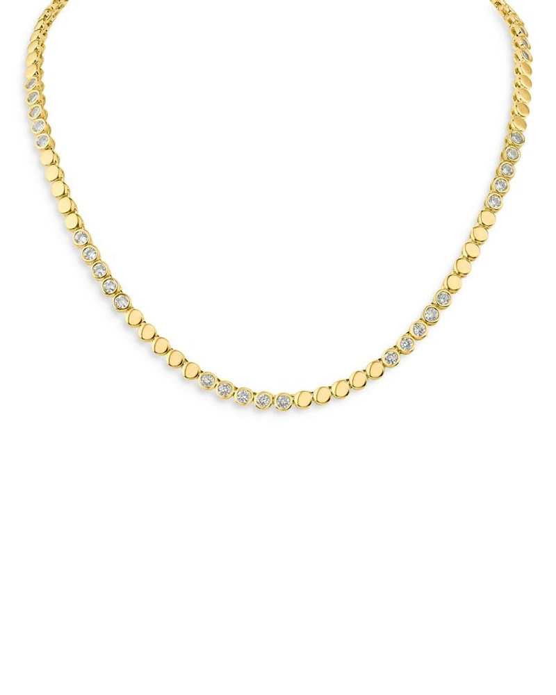 Cubic Zirconia Station Collar Necklace 14K Gold Plated, 17"
