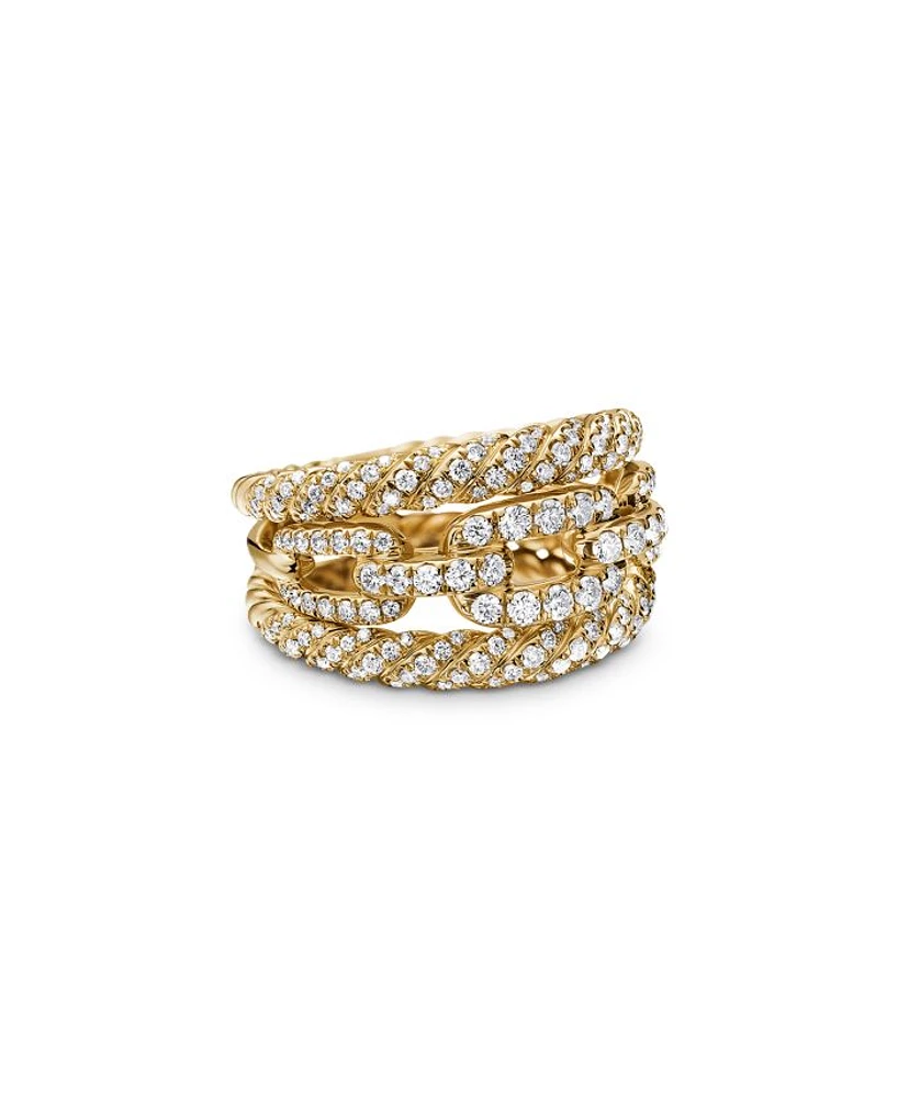 18K Yellow Gold Stax Three-Row Ring with Diamonds
