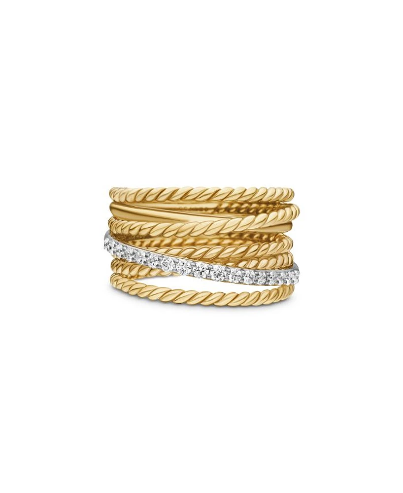 Crossover Wide Ring with Diamonds Gold