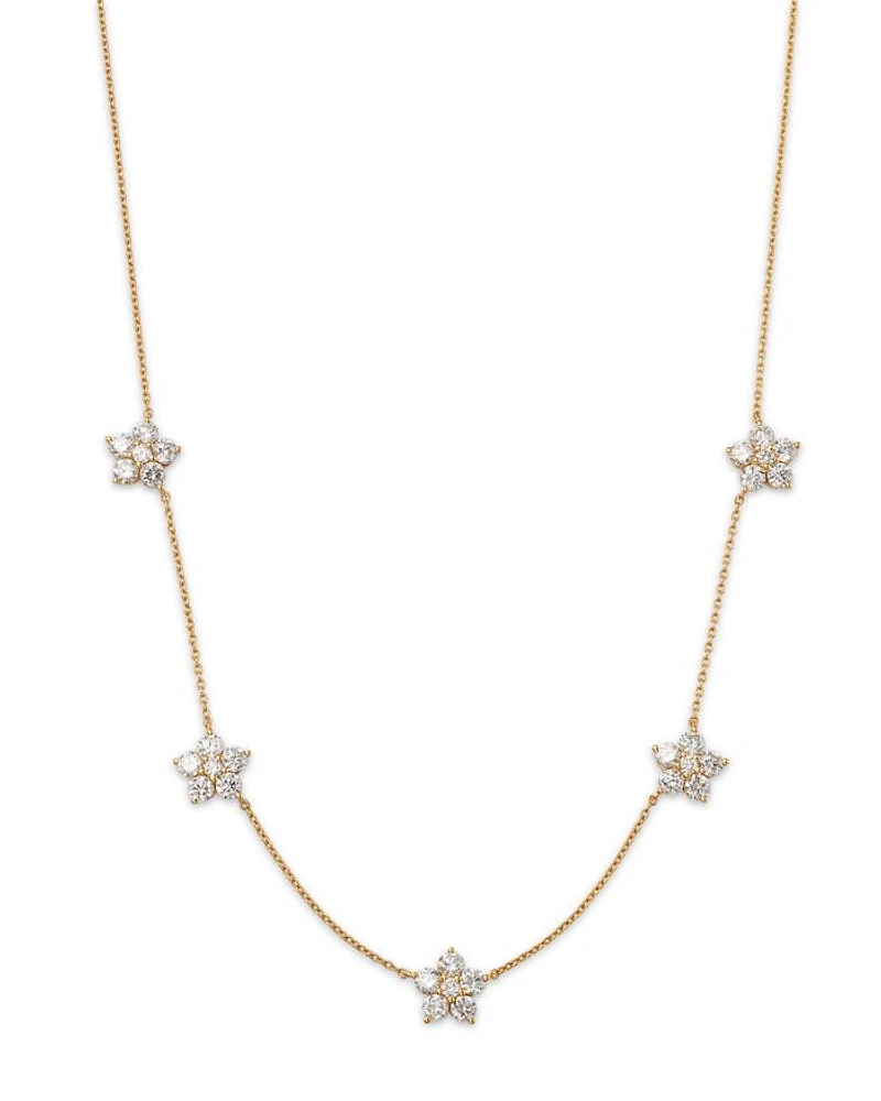 14K Yellow Gold Floral Lab Grown Diamond Station Necklace, 16"