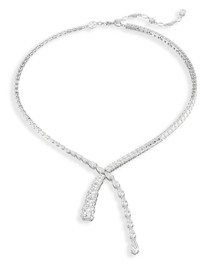 Matrix Mixed Cut Crystal Lariat Necklace in Rhodium Plated, 14.87"-16.87"