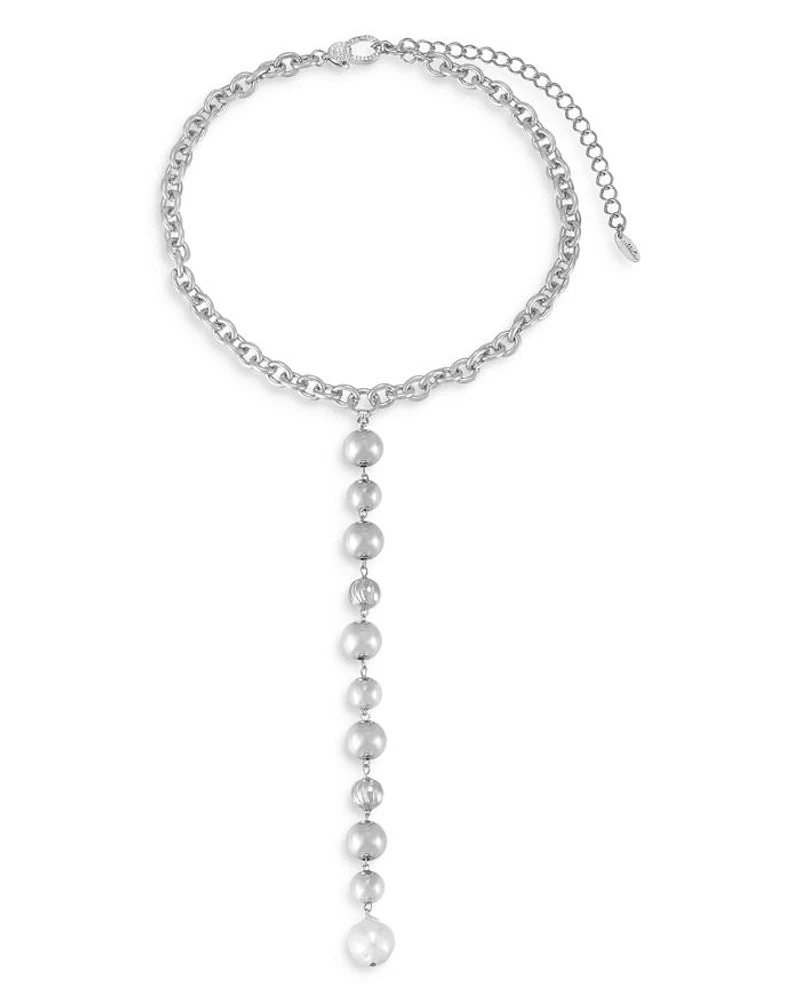 Deep Drop Cultured Freshwater Pearl Lariat Necklace in Silver Plated, 15"-20"