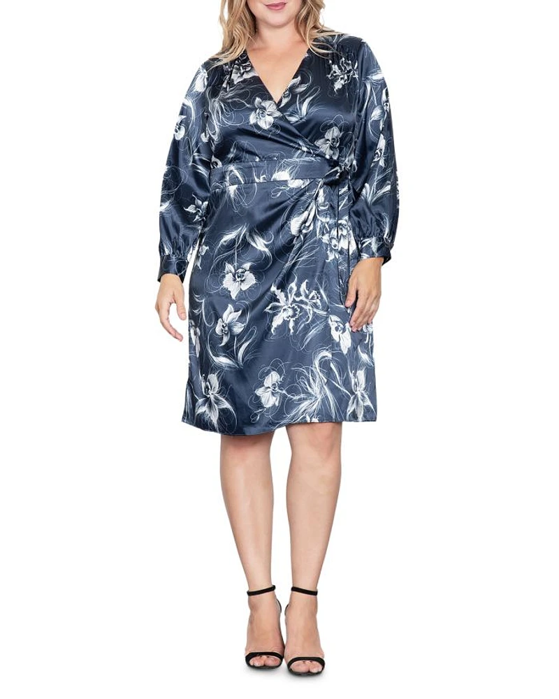 Plus Faux Wrap Satin Dress