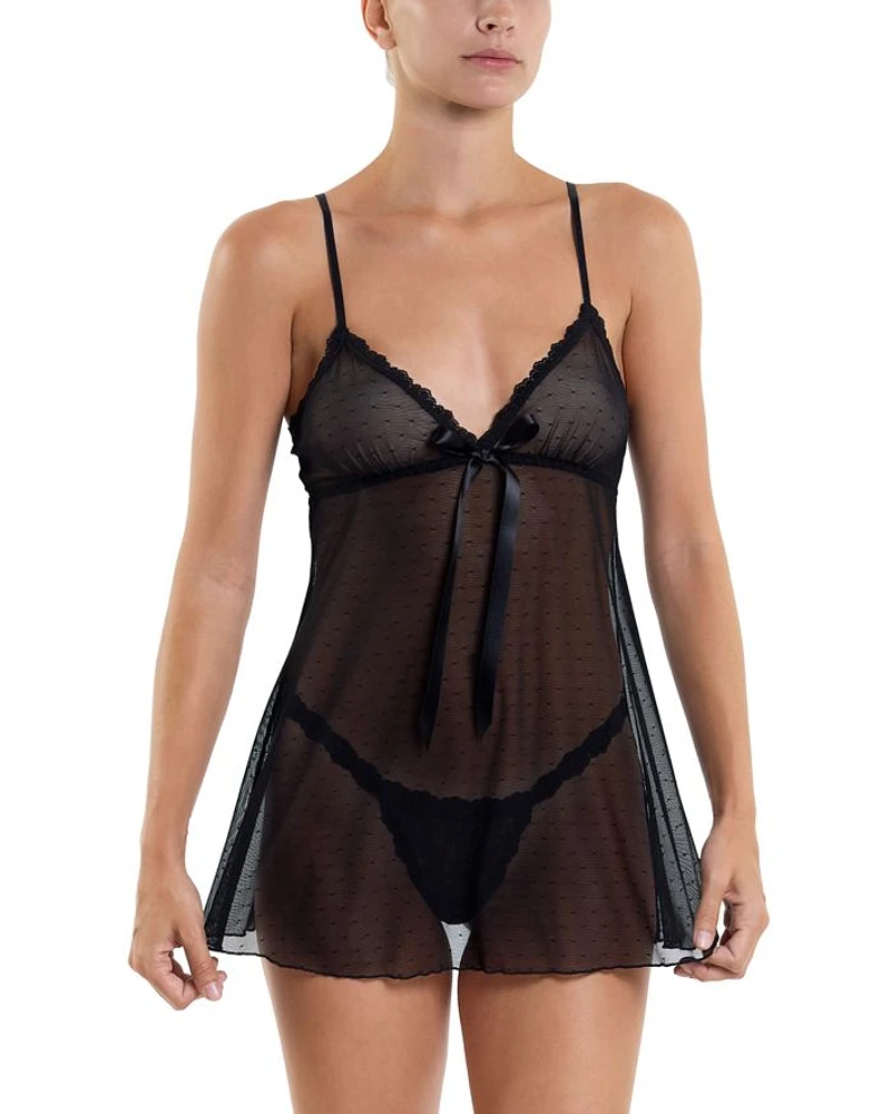 Dotted Tulle Babydoll & G String Set