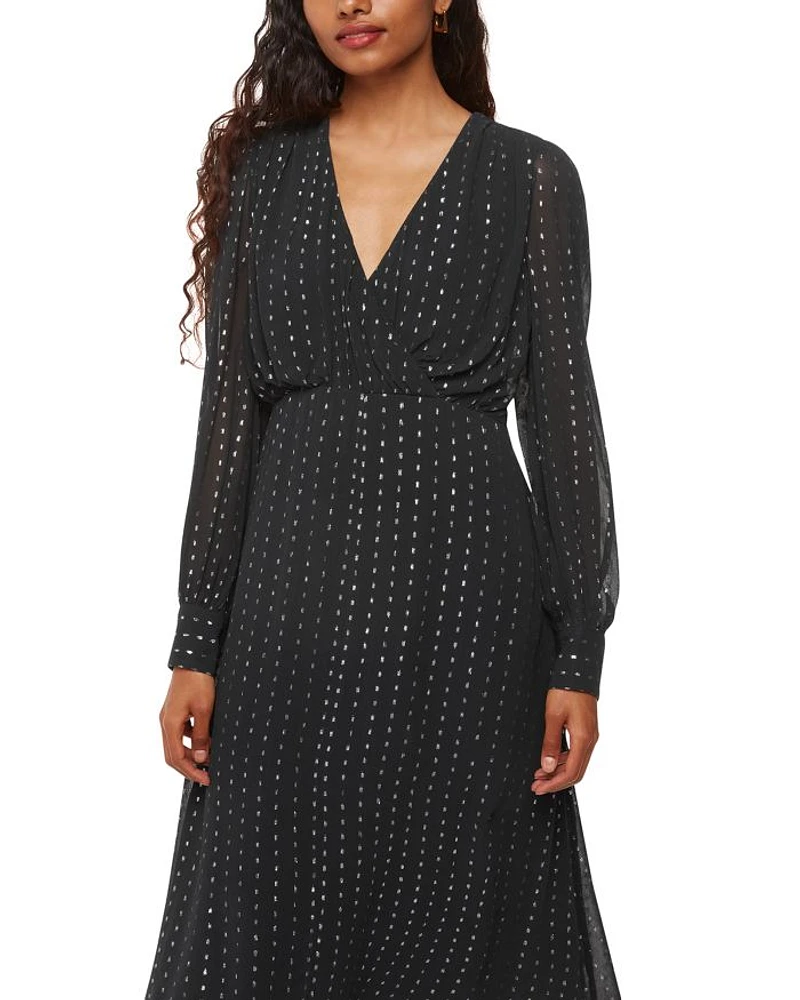 Petites Metallic Stripe Midi Dress