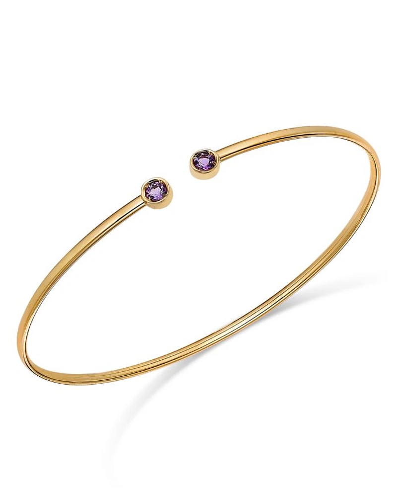 14K Yellow Gold Amethyst Cuff Bangle Bracelet