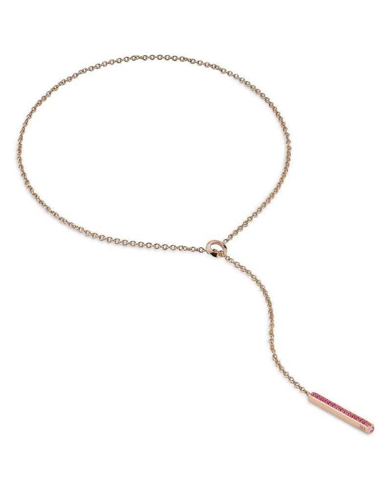 18K Rose Gold Pink Sapphire Linear Bar Lariat Necklace, 18"