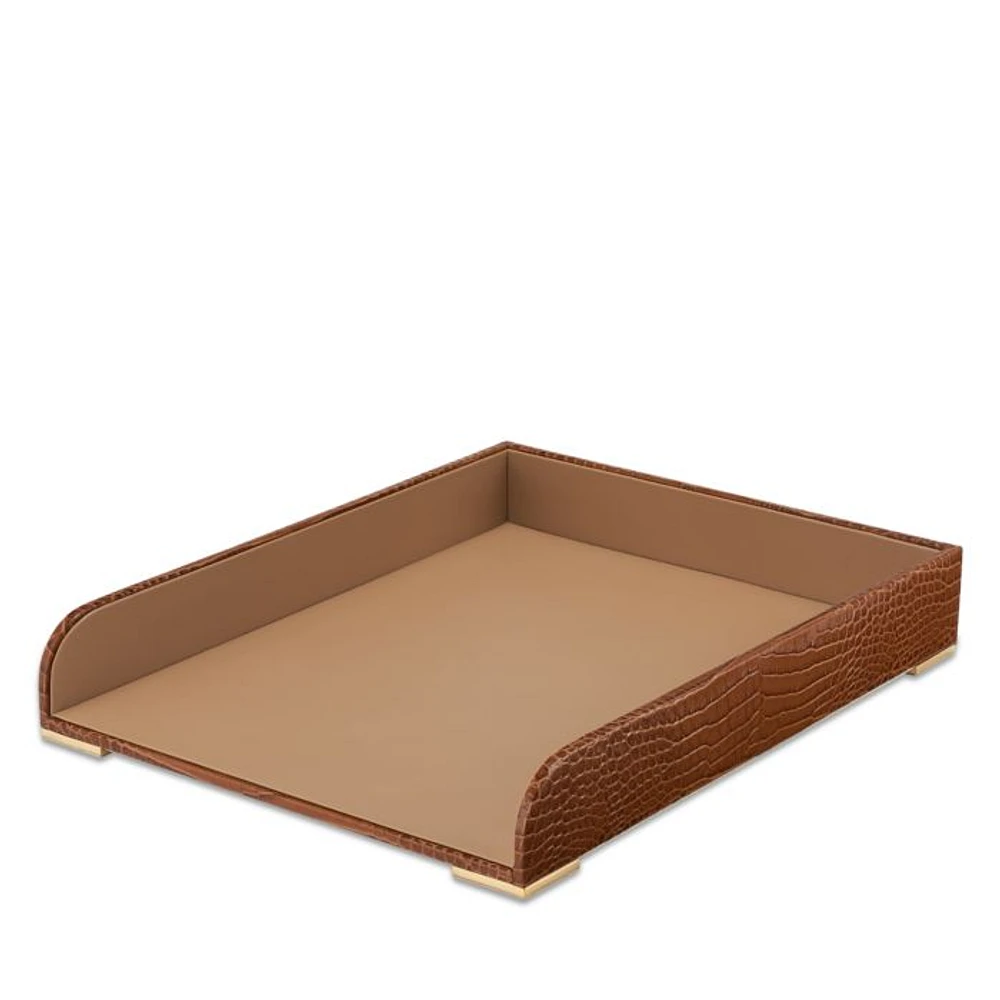 Classic Croc Embossed Leather Paper Tray in Chestnut