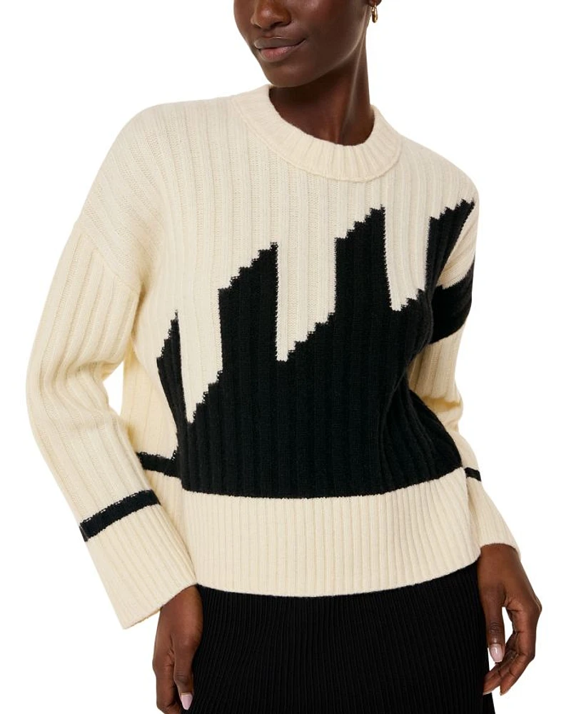 Graphic Intarsia Wool Blend Crewneck Knit Sweater