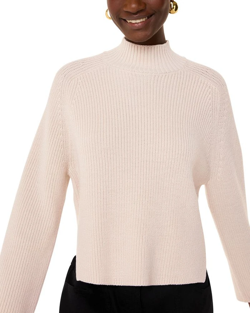 Side Split Wool Blend Mock Neck Knit Sweater