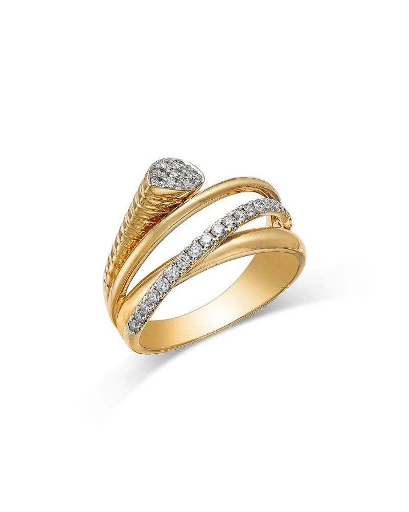 14K Yellow Gold Diamond Criss Cross Ring, 0.35 tcw