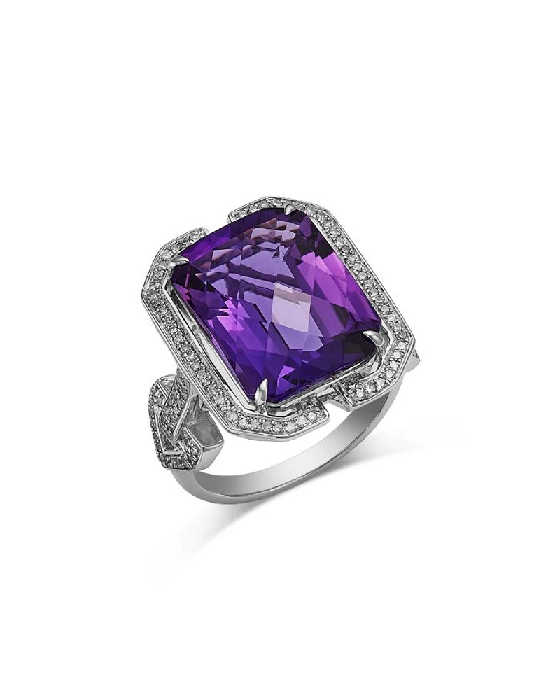 14K White Gold Amethyst & Diamond Ring