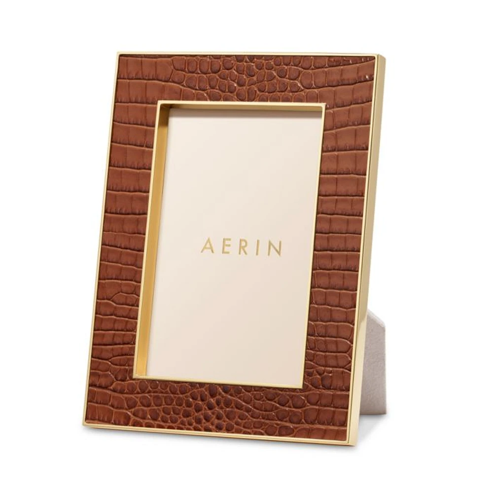 AERIN Classic Croc Leather Frame, Chestnut, 4" x 6"