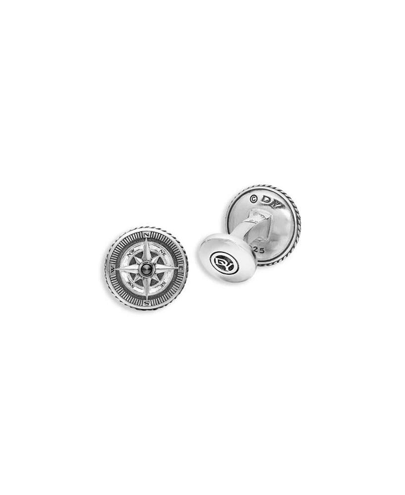 Sterling Silver Maritime Compass Cufflinks with Black Diamonds