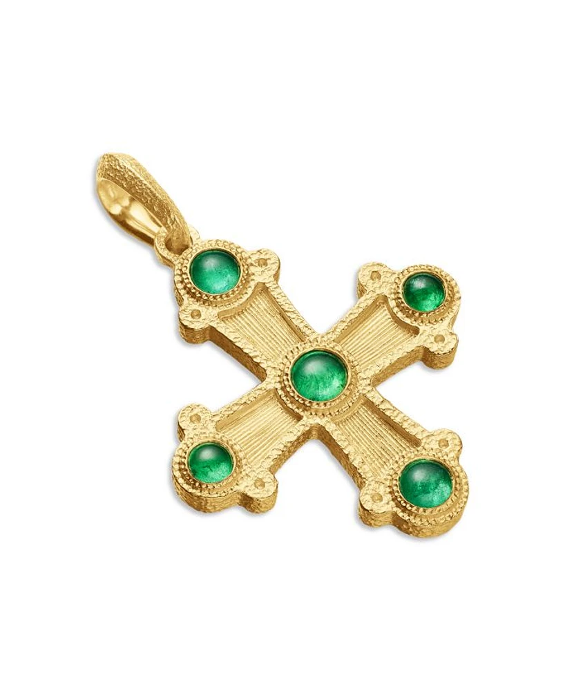 Men's Shipwreck Cross Amulet in 18K Yellow Gold with Emeralds, 44mm