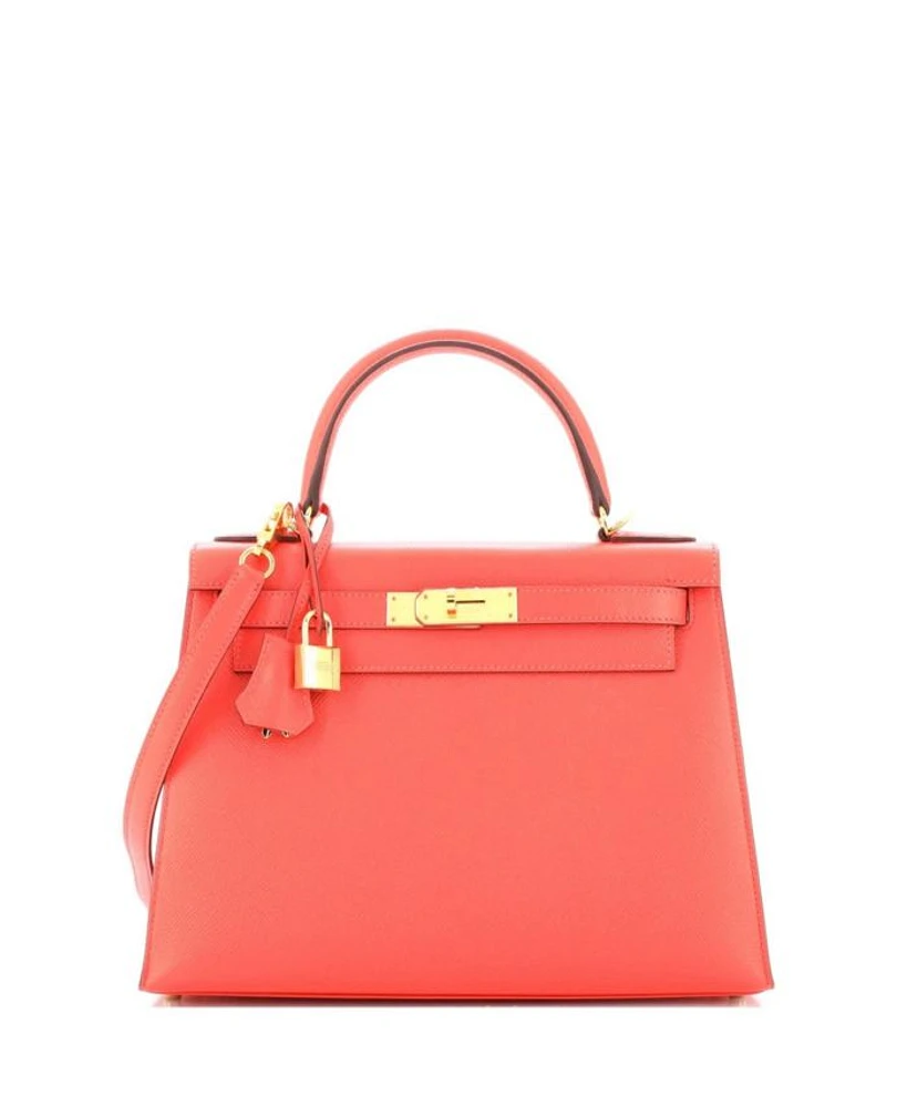 Pre-Owned HERMES Pre-Owned Hermes Kelly 28 Handbag Red Epsom with Gold Hardware