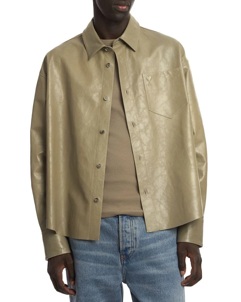 Boxy Fit Leather Shirt Jacket