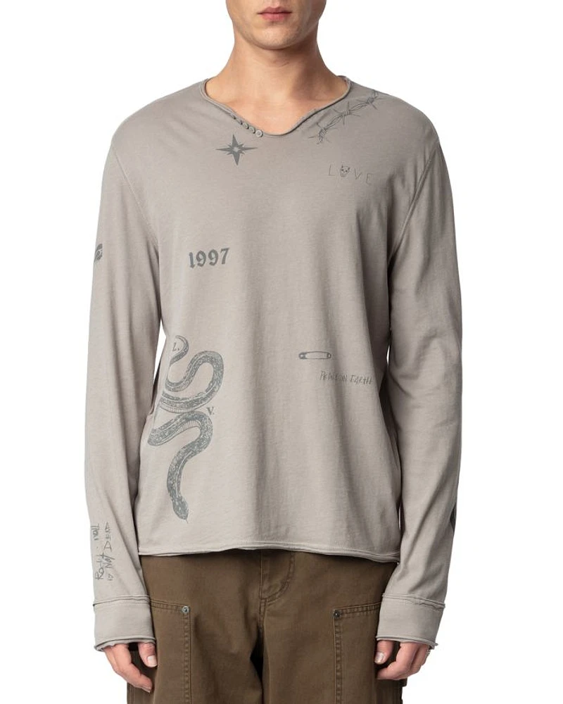 Monastir Tattoo Print Long Sleeve Henley