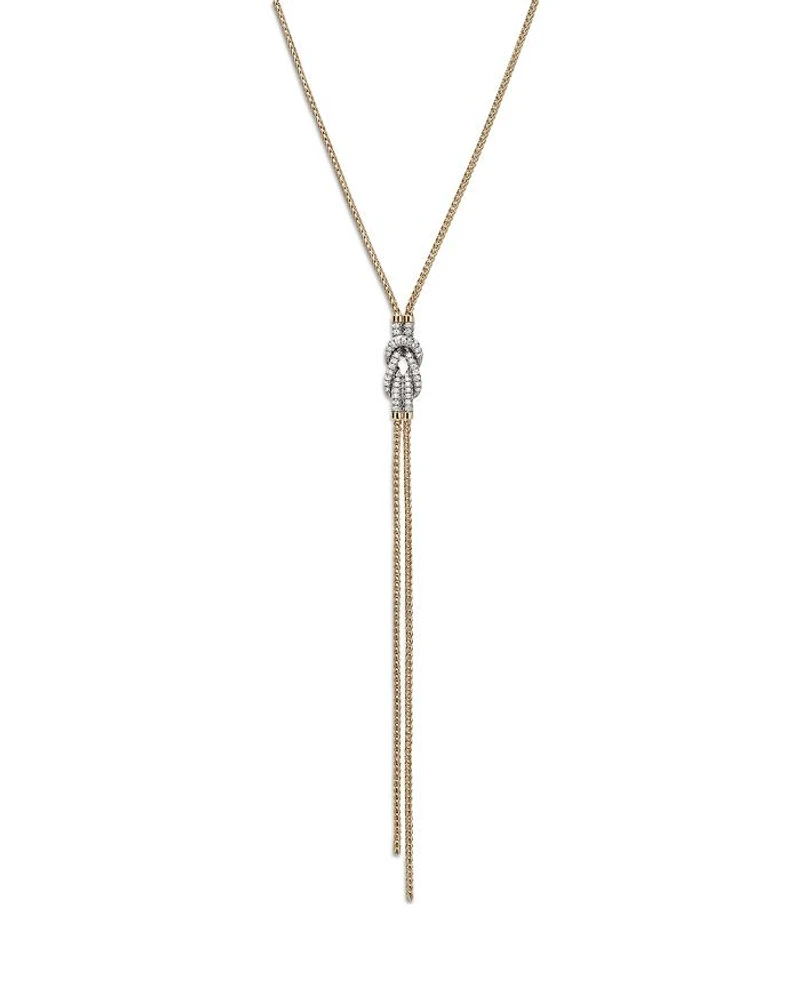 14K Yellow Gold Love Knot Diamond Lariat Necklace, 18-20"