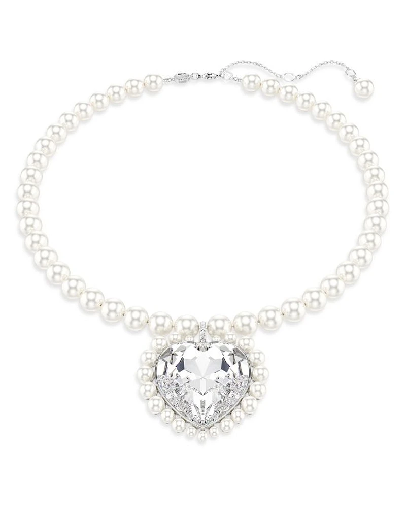 Ariana Grande Imitation Pearl & Crystal Heart Halo Pendant Necklace, 14.875-17.75"