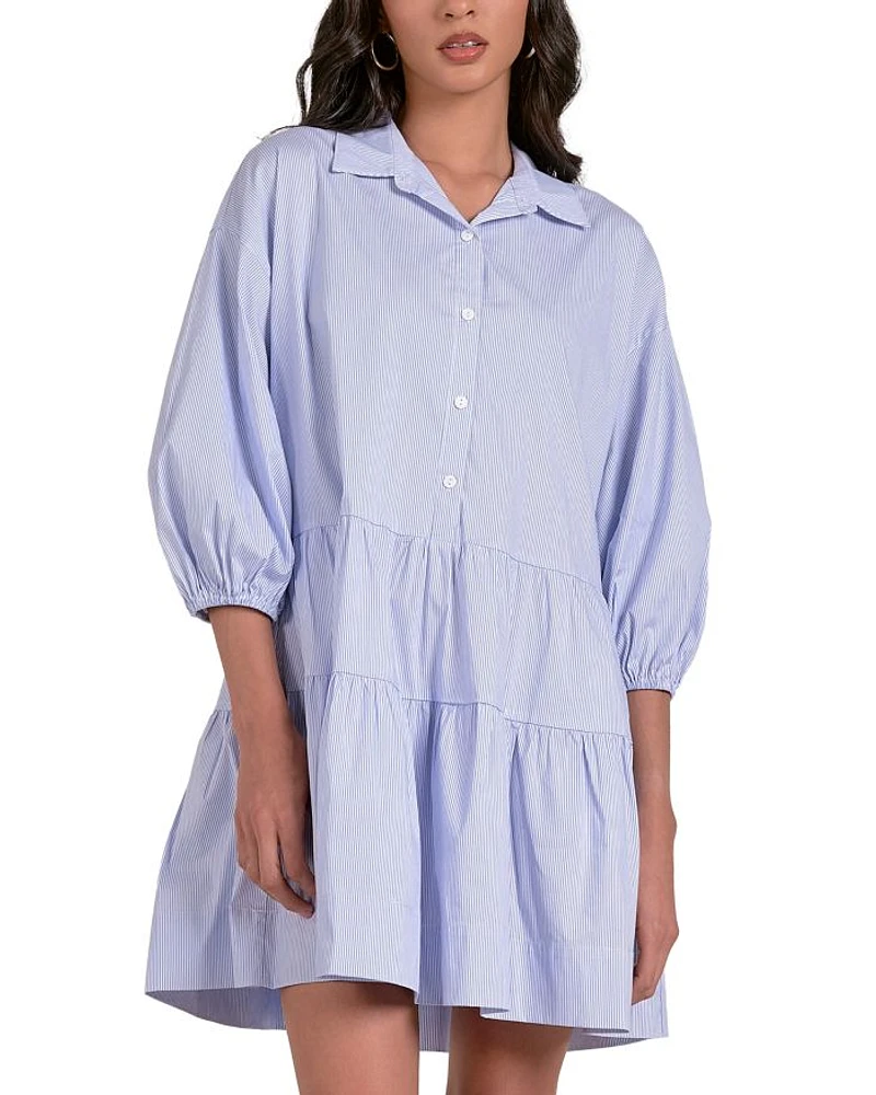 Striped Collared Tiered Dress