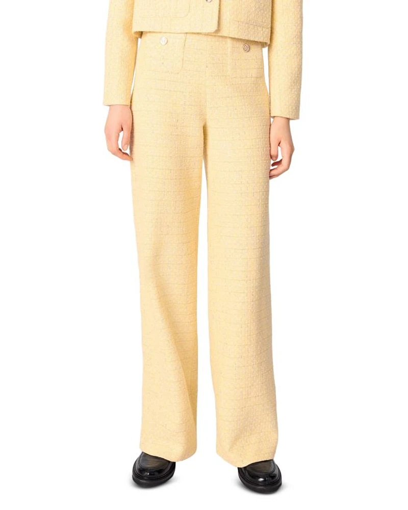 Metallic Tweed Straight Leg Trousers