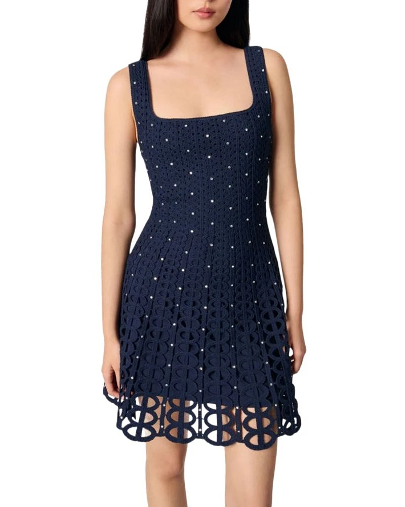 Rhinestone Crochet Short Dress