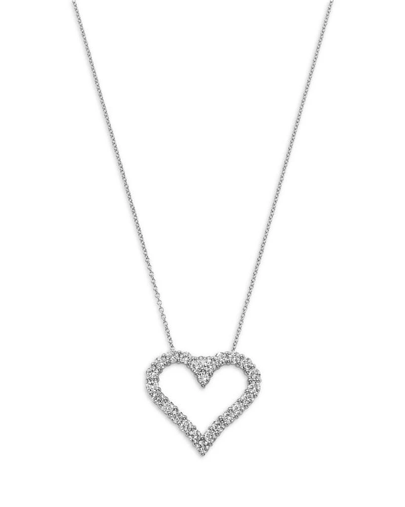 Diamond Heart Pendant Necklace in 14K White Gold, 1.8 tcw