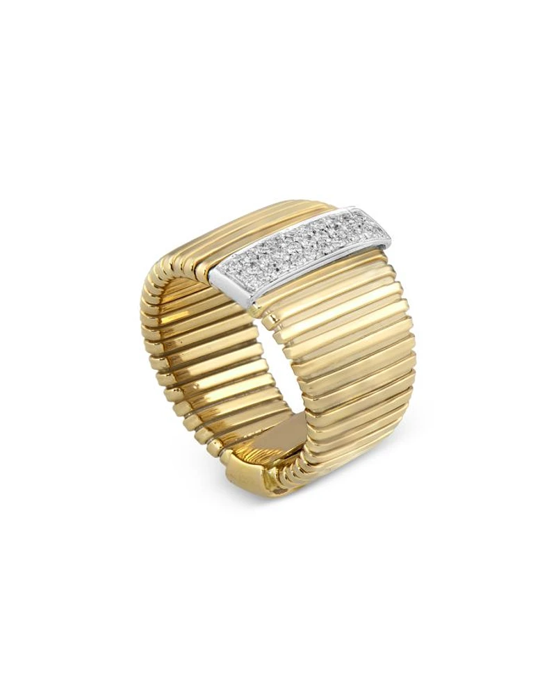 18K Yellow Gold Via Mercanti Tubogas Diamond Pavé Wide Band Ring